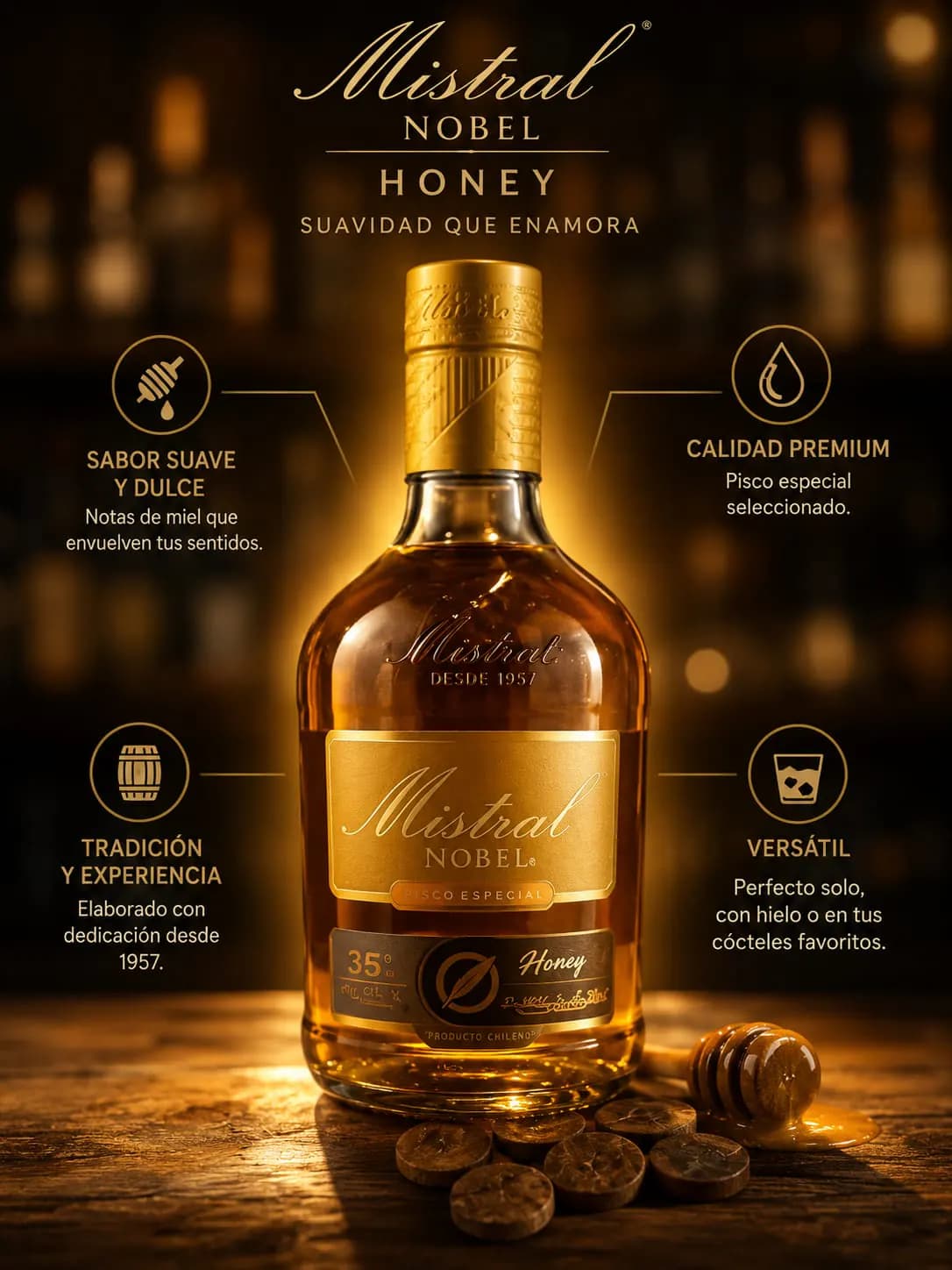 Combinado Pisco Mistral Honey 35°